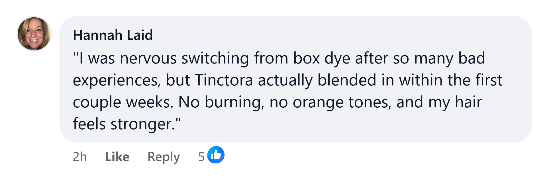 Facebook comment from Hannah Laid about her experience with Tinctora